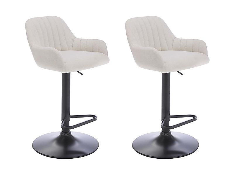 Barhocker 2er-Set - Stoff & schwarzes Metall - Höhenverstellbar - Cremefarb günstig online kaufen