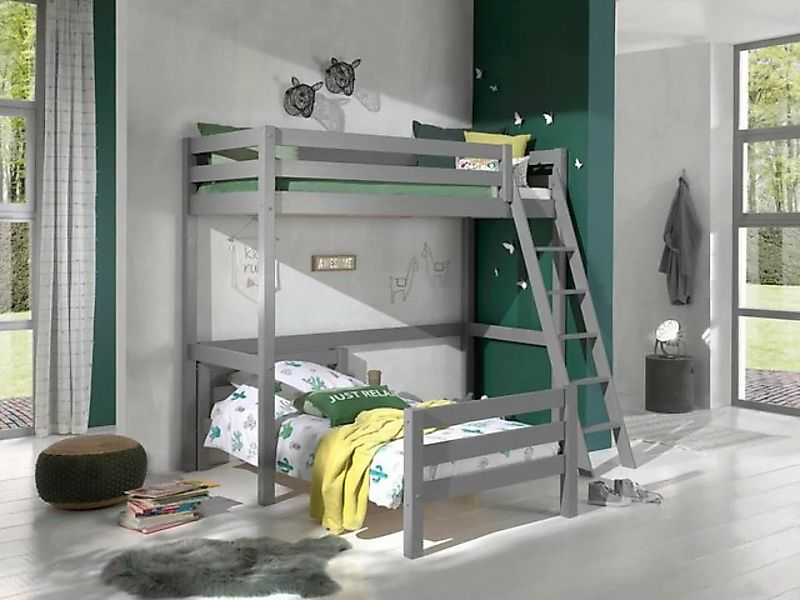 Natur24 Kinderbett Winkel-Hochbett Etagenbett Kiefer massiv Grau lackiert 9 günstig online kaufen