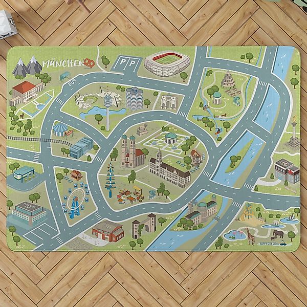 HappyCITYKids Kinderteppich Stadt-Design MÜNCHEN - Straßen-Spielteppich-Spi günstig online kaufen