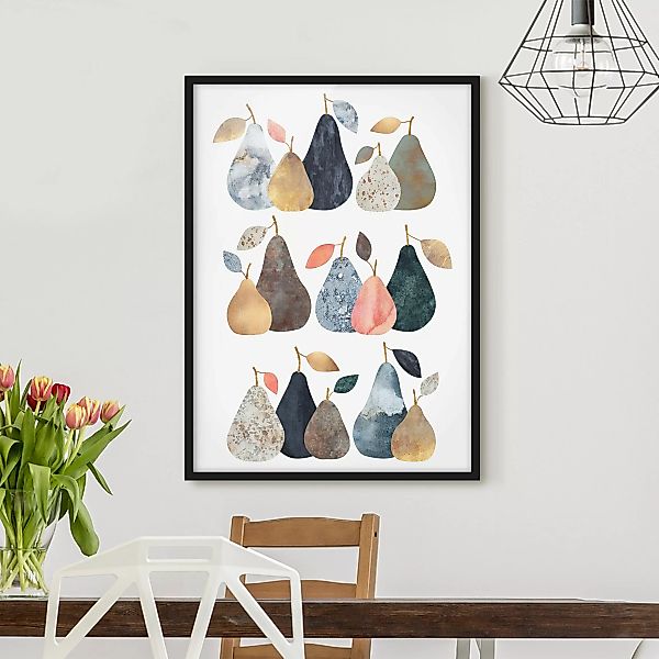 Bild mit Rahmen Küche - Hochformat Collage Goldene Birnen günstig online kaufen