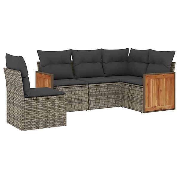 vidaXL 5-Tlg Garten-Sofagarnitur mit Kissen Grau Poly Rattan 3227656 günstig online kaufen