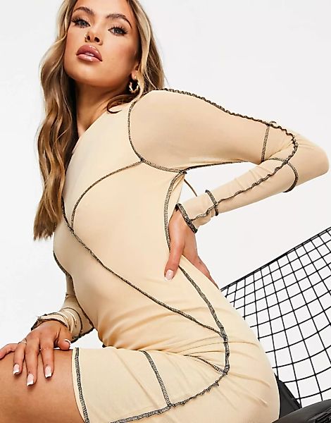 ASOS DESIGN – Langärmliges, asymmetrisches Kleid aus Netzstoff mit sichtbar günstig online kaufen