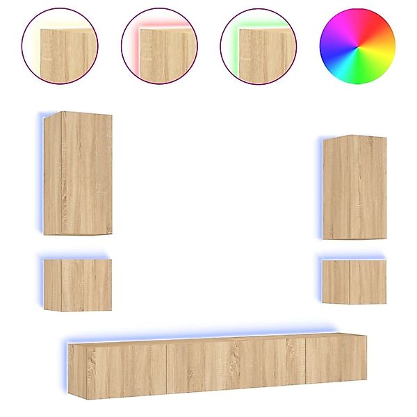 VidaXL 6-tlg. TV-Wohnwand mit LED-Leuchten Sonoma-Eiche  Modell 1 günstig online kaufen