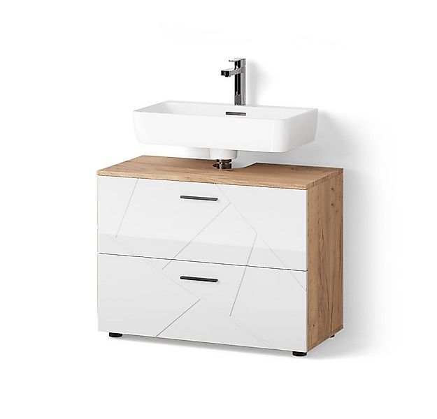 Livinity® Waschbeckenunterschrank Ronco, Weiß Hochglanz/Goldkraft Eiche/Gol günstig online kaufen