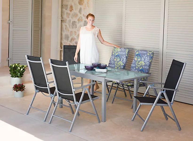 MERXX Garten-Essgruppe »Lima« Set, 7 Stk. tlg. inkl. 6 Sesseln und ausziehb günstig online kaufen