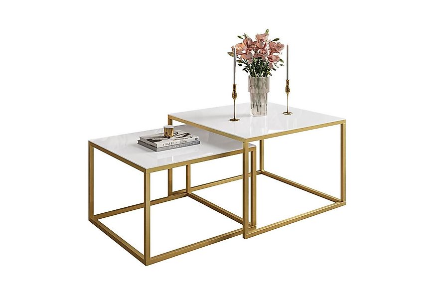Lookway Couchtisch YOSHI GLASS 2in1 mit Glasplatte, Gestell in Gold Matt (2 günstig online kaufen