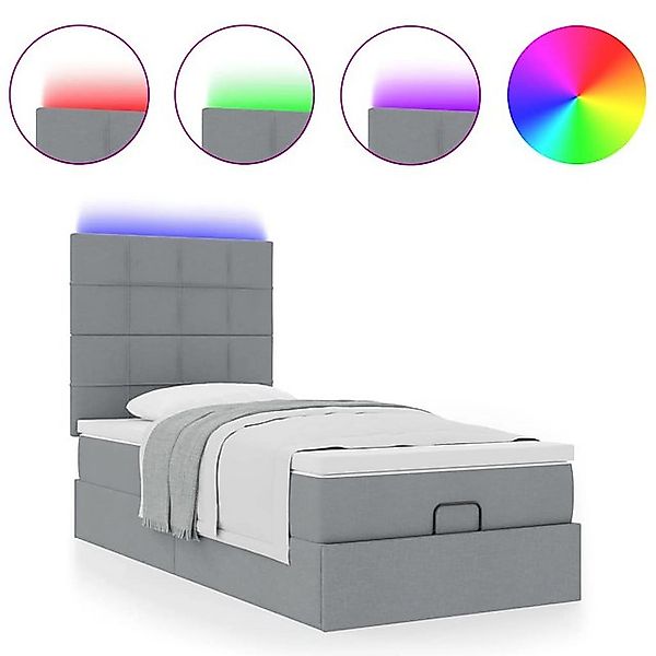 vidaXL Bett Ottomane Bett mit Matratze & LEDs Hellgrau 80x200 cm Stoff günstig online kaufen