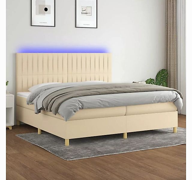 vidaXL Boxspringbett (200 x 200 cm, Streifen Vertikal, Creme), mit LED günstig online kaufen