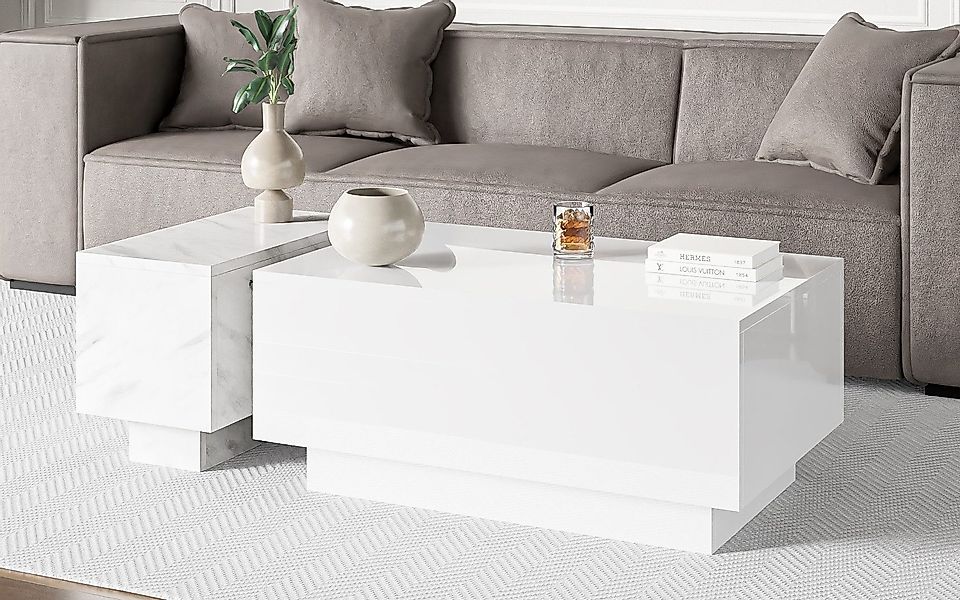 Compleo Couchtisch (2.set) Rechteckiger Couchtisch, Marmor günstig online kaufen