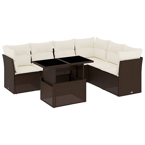 vidaXL 7-Tlg Garten-Sofagarnitur mit Kissen Braun Poly Rattan 3266613 günstig online kaufen