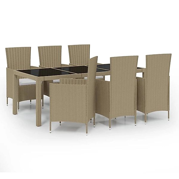 vidaXL 7-tlg Garten-Essgruppe mit Kissen Poly Rattan Beige Modell 6 günstig online kaufen