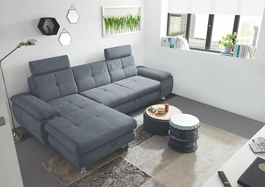 Ecksofa mit Schlaffunktion und Bettkasten 274 x 177 cm Anthrazit ANSELMA günstig online kaufen