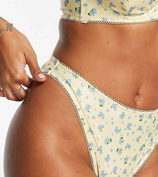 Peek & Beau – Größere Brust – Bikinihose in Zitronengelb mit hohem Beinauss günstig online kaufen