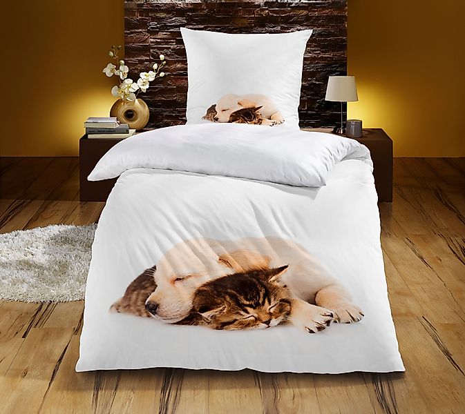 KiNZLER Bettwäsche "Hund & Katze" 2 Stk. tlg. aus Baumwoll-Renforcé günstig online kaufen