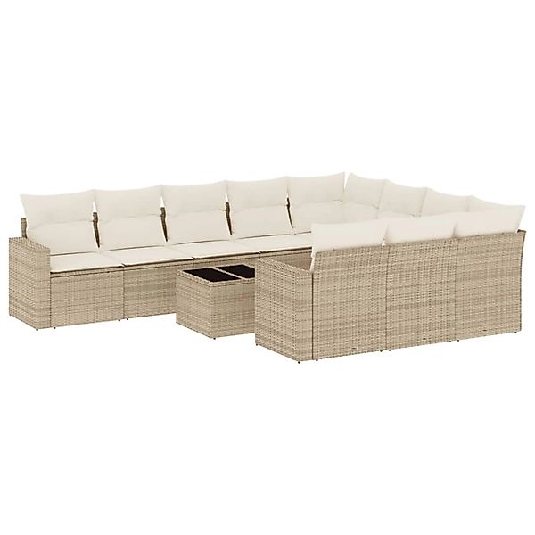 vidaXL 11-Tlg Garten-Sofagarnitur mit Kissen Beige Poly Rattan 3219488 günstig online kaufen