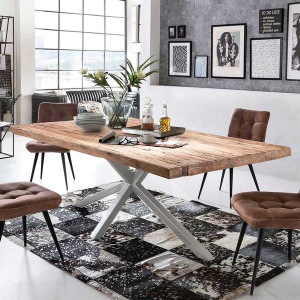 Küchentisch rustikal aus Teak Recyclingholz Metall günstig online kaufen