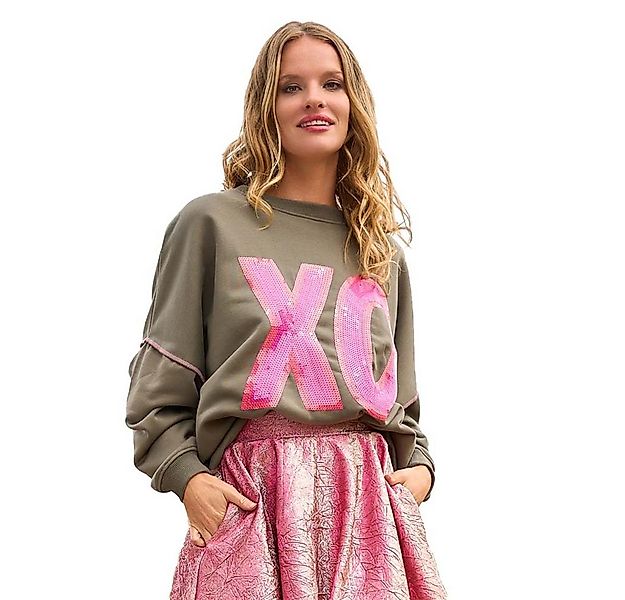 Miss Goodlife Sweatshirt MG12942 "XO Paillette" Oversize-Sweater – Olive günstig online kaufen