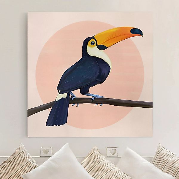 Leinwandbild Tiere - Quadrat Illustration Vogel Tukan Malerei Pastell günstig online kaufen