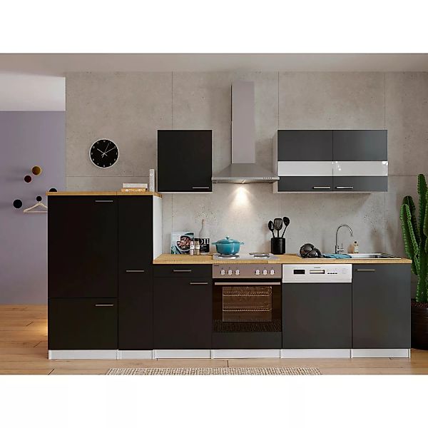 Respekta Küchenzeile KB310WS 310 cm Schwarz-Weiß günstig online kaufen
