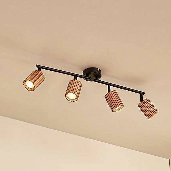 Lindby Deckenstrahler Stralino, 4-flammig, Länge 60 cm, Holz günstig online kaufen
