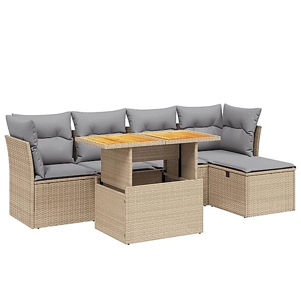 vidaXL 6-tlg Garten-Sofagarnitur mit Kissen Beige Poly Rattan Modell 349 günstig online kaufen