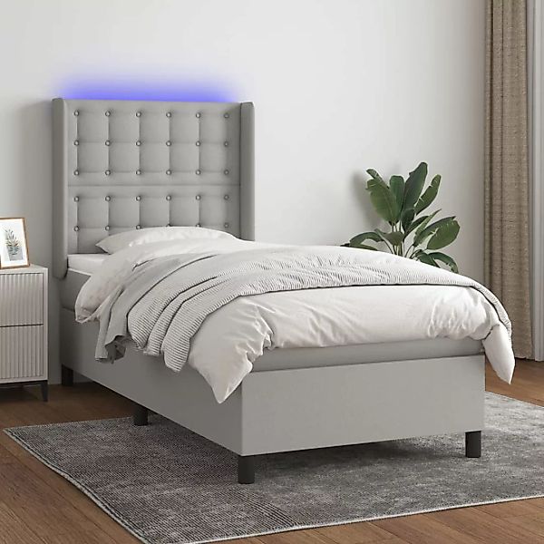 Vidaxl Boxspringbett Mit Matratze & Led Hellgrau 100x200 Cm Stoff günstig online kaufen
