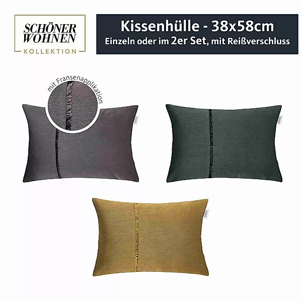 Kissenhuelle Fringe • mit Fransenapplikation • 38 x 58 cm - Graugruen / 2 S günstig online kaufen