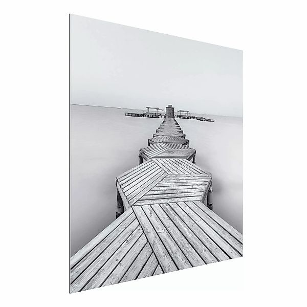 Alu-Dibond Bild - Quadrat Hölzerner Pier und Schwarz-weiß günstig online kaufen