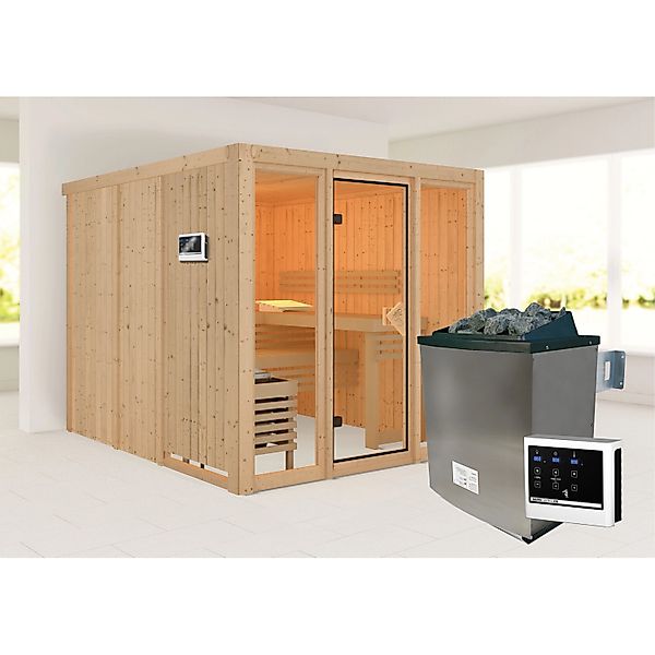 Karibu Sauna Svava Glasfront Set Natur mit Ofen 9 kW ext. Strg. günstig online kaufen