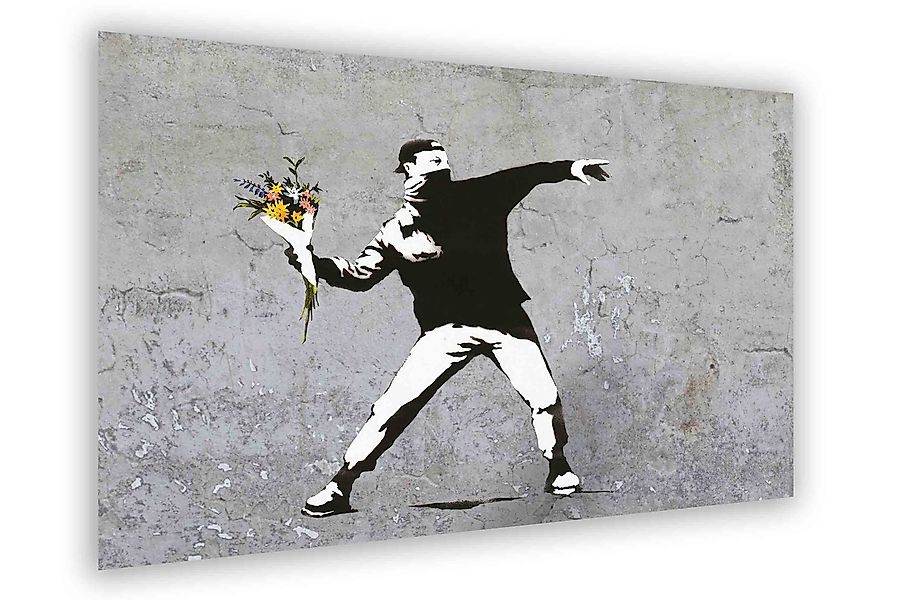 Leinwando Gemälde Banksy Blumenwerfer Grau hochkant günstig online kaufen