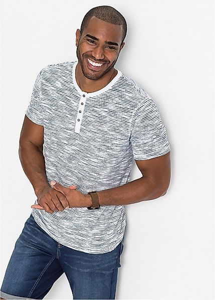 bonprix Henleyshirt Regular Fit, reine Baumwolle, cooler Streifendruck in M günstig online kaufen