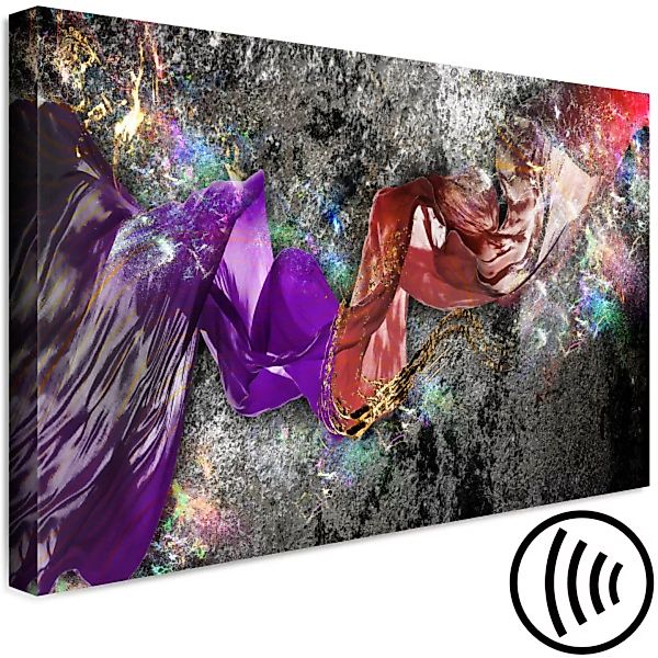 Bild auf Leinwand Verbundenes Gewebe - farbige Abstraktion mit zwei Schals günstig online kaufen