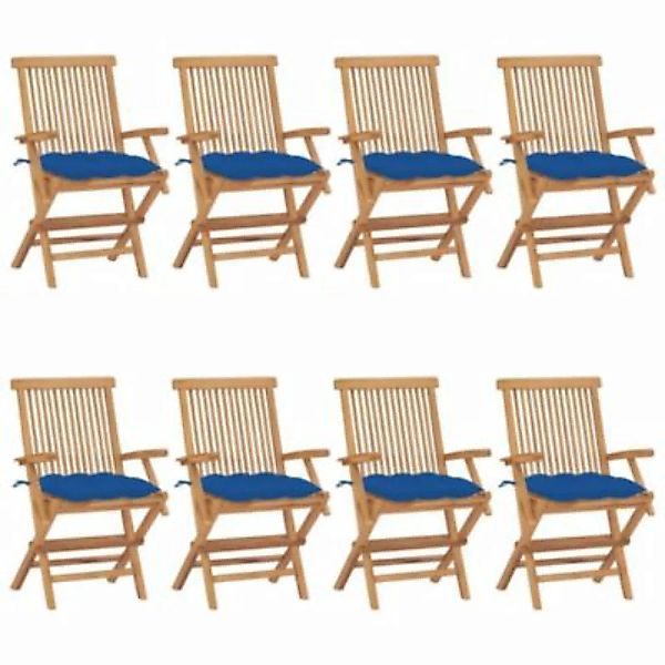 vidaXL Gartenstühle mit Blauen Kissen 8 Stk. Massivholz Teak Gartenstuhl bl günstig online kaufen