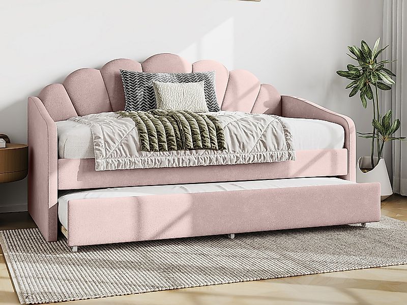 Ausziehbett Muschelform - 2 x 90 x 190 cm - Samt - Rosa + Matratze - ELUSIA günstig online kaufen