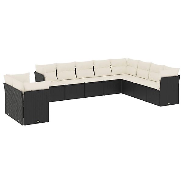 vidaXL 10-Tlg Garten-Sofagarnitur mit Kissen Schwarz Poly Rattan 3217856 günstig online kaufen