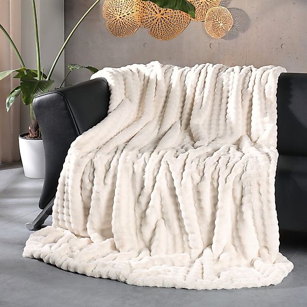 Felldecke kuschelige Wohndecke Webpelz Nerz Oprtik wollweiß 150x200 günstig online kaufen
