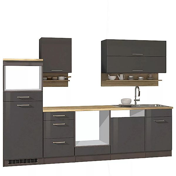 Küchenzeile grau MARANELLO-03 , Anthrazit Hochglanz 280 cm ohne E-Geräte B günstig online kaufen