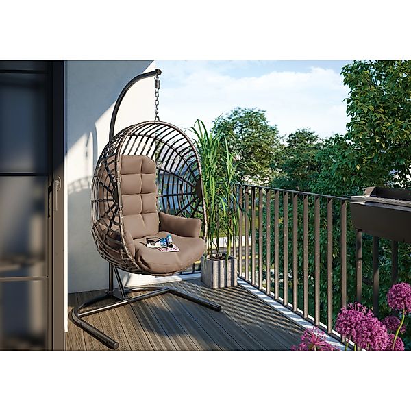 Hängesessel Leyburn aus Polyrattan Grau-Taupe günstig online kaufen