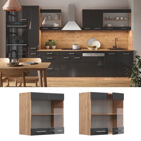 Vicco Glashängeschrank R-Line, Anthrazit Hochglanz/Goldkraft Eiche, günstig online kaufen