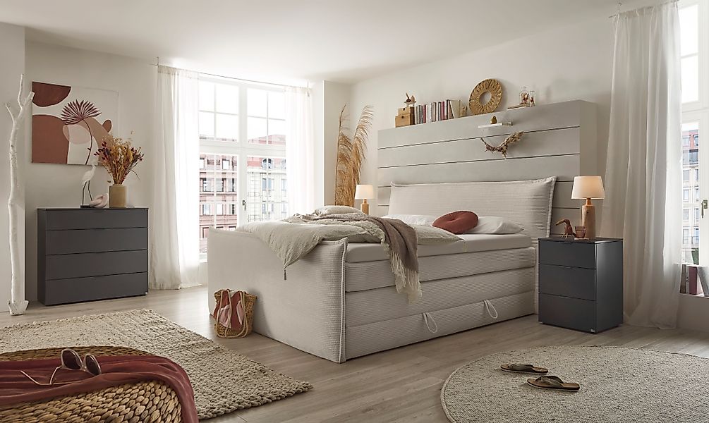 set one by Musterring Boxspringbett »Florida« in modernem Cord-Bezug, mit B günstig online kaufen
