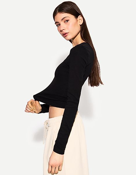 Bershka Langarmshirt Damen L Schwarz günstig online kaufen