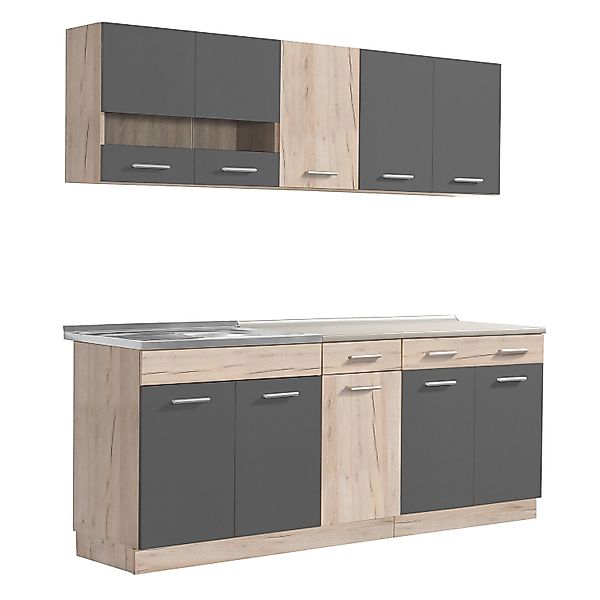 Homestyle4u Küchenzeile ohne Geräte  200x206,5x60 cm in Anthrazit 2357 günstig online kaufen