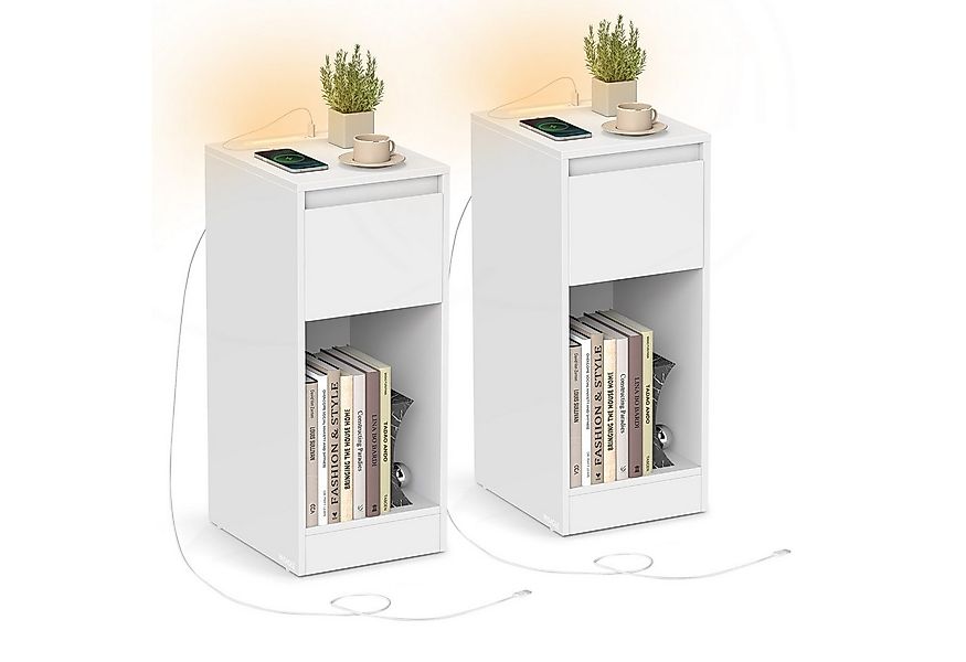 VASAGLE Nachttisch (2-St), schmal Beistelltisch, Nachtschrank mit LED-Beleu günstig online kaufen