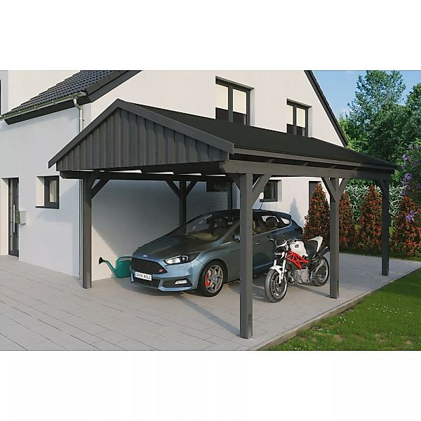 Skan Holz Carport Fichtelberg 423 cm x 566 cm Schwarze Schindeln Schiefergr günstig online kaufen