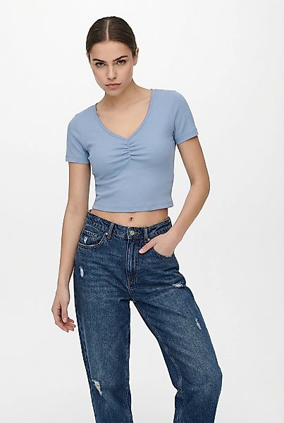 ONLY Kurzarmshirt "ONLBETTY LIFE S/S SCALLOP V-NECK CC JRS" mit Raffung am günstig online kaufen