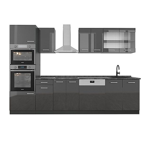 Vicco Küchenzeile R-Line, Anthrazit Hochglanz/Anthrazit, 300 cm mit Hochsch günstig online kaufen