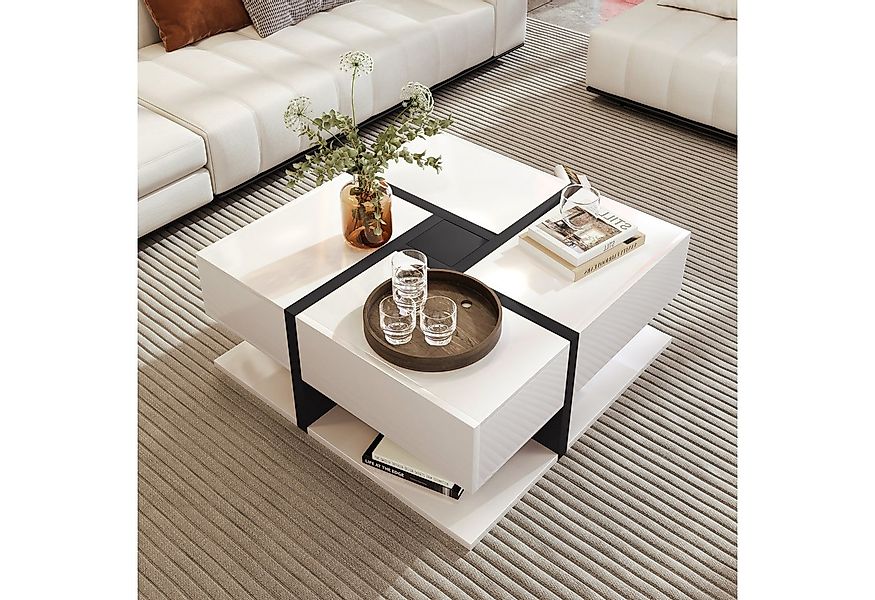 Furnishings Home Couchtisch Hochglanz 78x78x36 cm, 4 Schubladen, Stauraum ( günstig online kaufen