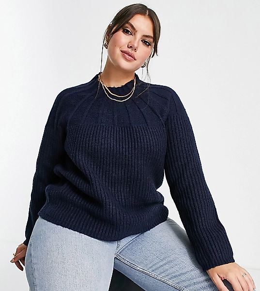 Fashion Union Plus – Hochgeschlossener Pullover-Marineblau günstig online kaufen