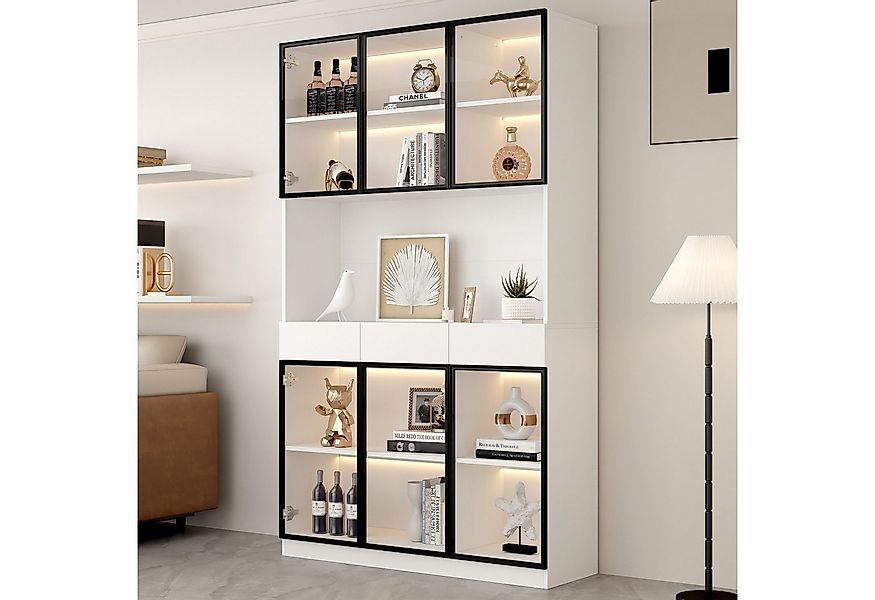 HAUSS SPOLE Vitrine mit LED Lichtern, Glasstür, Multi Storage Bücherregal f günstig online kaufen