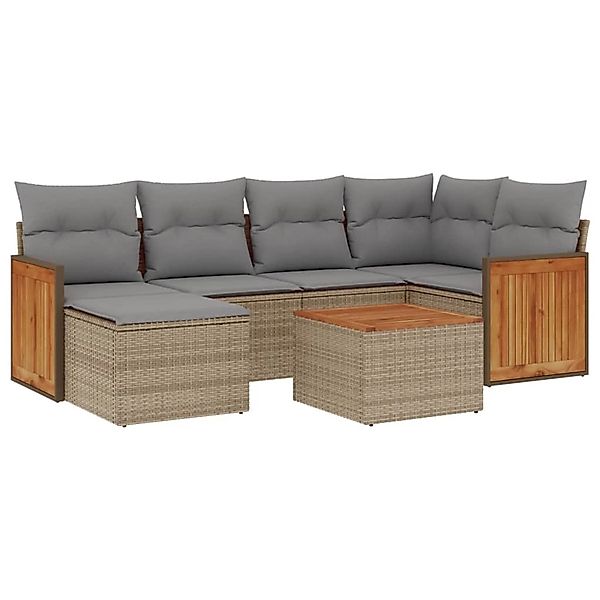 vidaXL 7-Tlg Garten-Sofagarnitur mit Kissen Beige Poly Rattan 3227865 günstig online kaufen